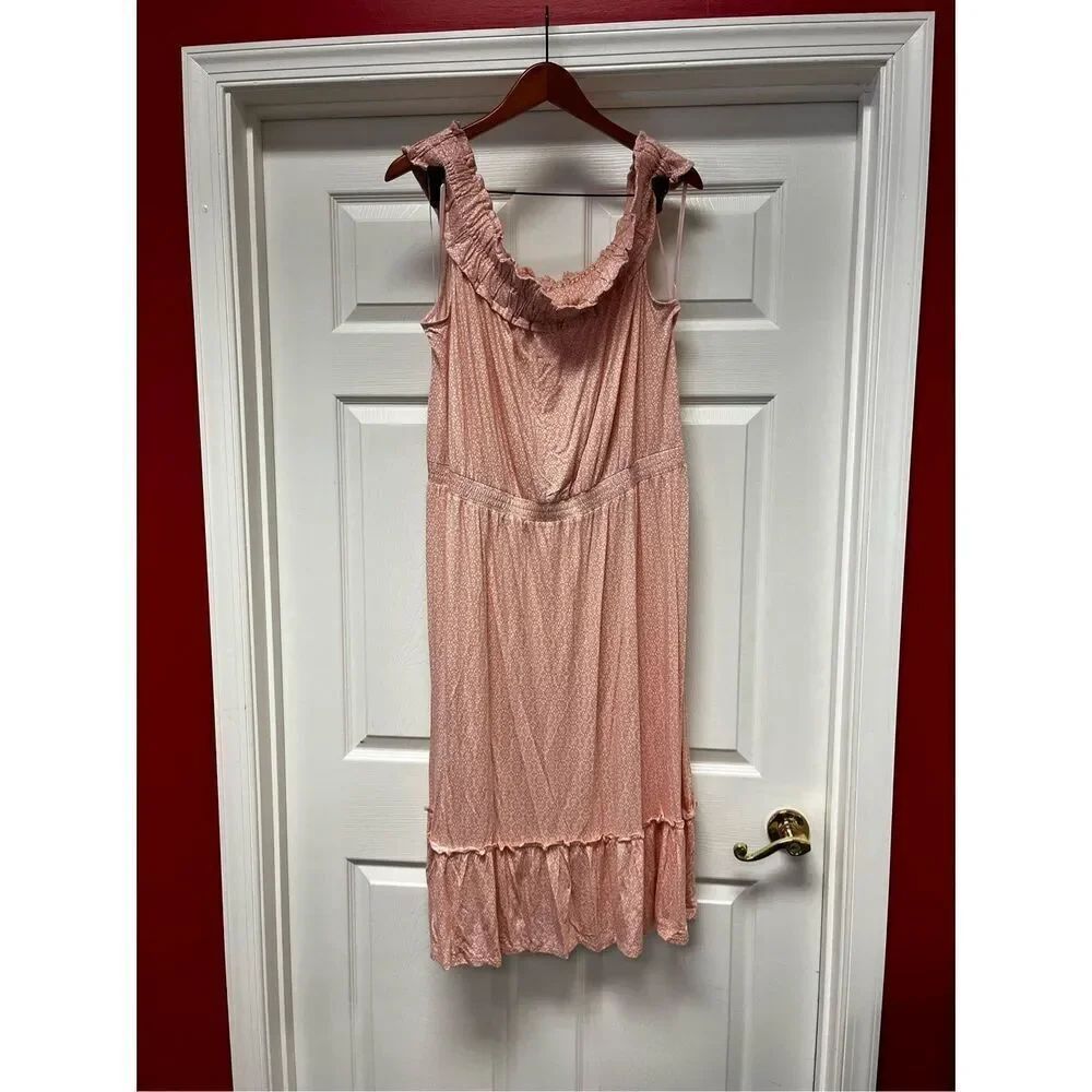 Loft Beach Peach & White Ditsy Print Jersey Off The Shoulder Dress sz 20 NWT